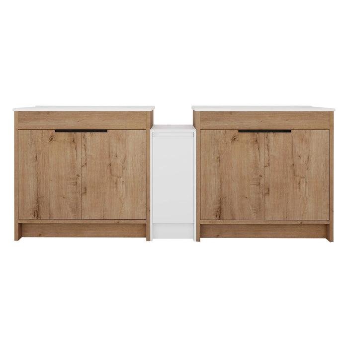 84 Inch Freestanding Bathroom Vanity with Ceramic Sink and Storage Cabinets, Soft Closing Door, 02436IMO*2+0312 Combination Cabinet, KD-Package Default -DTYStore