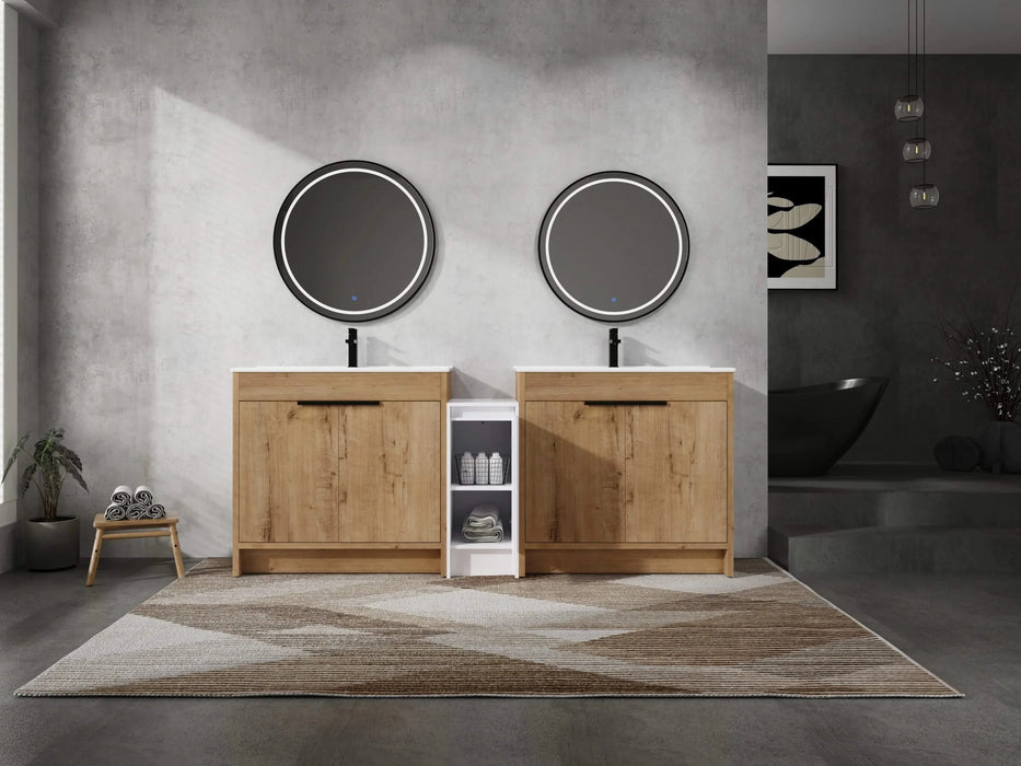 84 Inch Freestanding Bathroom Vanity with Ceramic Sink and Storage Cabinets, Soft Closing Door, 02436IMO*2+0312 Combination Cabinet, KD-Package Default -DTYStore