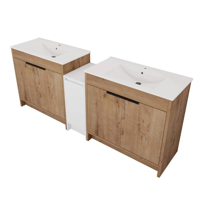 84 Inch Freestanding Bathroom Vanity with Ceramic Sink and Storage Cabinets, Soft Closing Door, 02436IMO*2+0312 Combination Cabinet, KD-Package Default -DTYStore