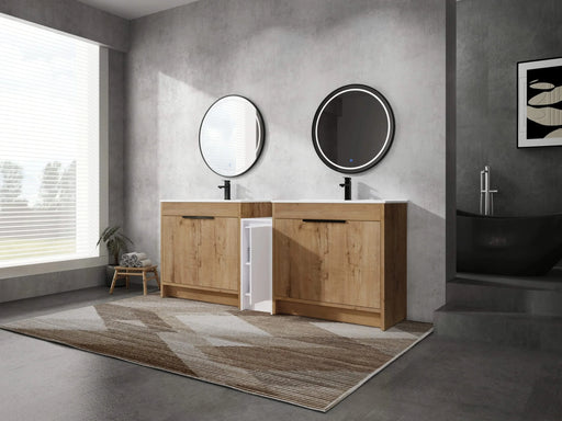 84 Inch Freestanding Bathroom Vanity with Ceramic Sink and Storage Cabinets, Soft Closing Door, 02436IMO*2+0312 Combination Cabinet, KD-Package Default -DTYStore