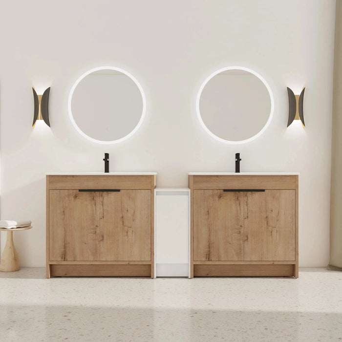 84 Inch Freestanding Bathroom Vanity with Ceramic Sink and Storage Cabinets, Soft Closing Door, 02436IMO*2+0312 Combination Cabinet, KD-Package Default -DTYStore