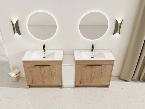 84 Inch Freestanding Bathroom Vanity with Ceramic Sink and Storage Cabinets, Soft Closing Door, 02436IMO*2+0312 Combination Cabinet, KD-Package Default -DTYStore