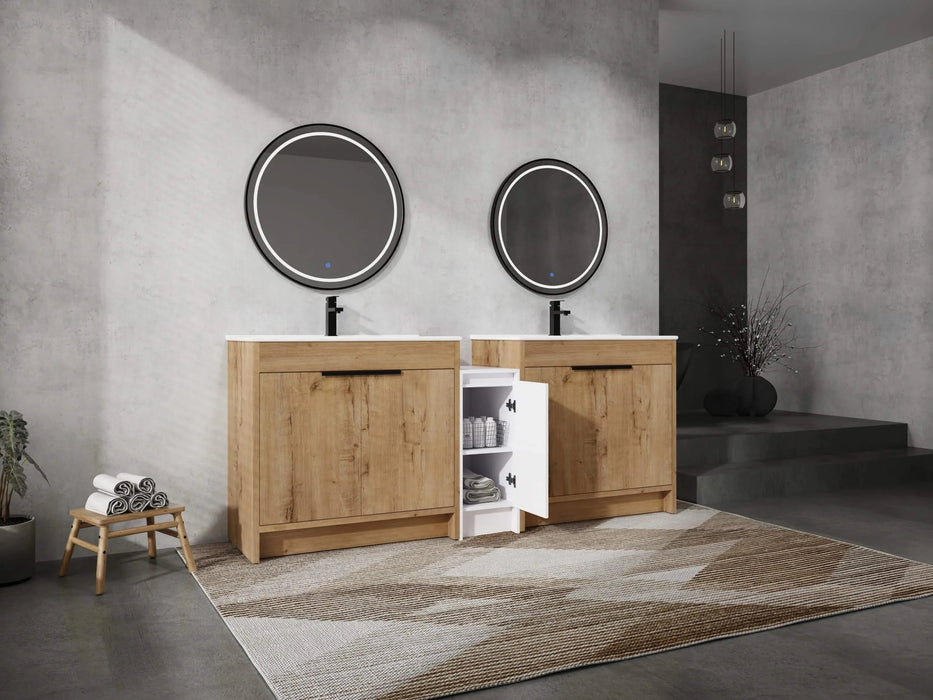 84 Inch Freestanding Bathroom Vanity with Ceramic Sink and Storage Cabinets, Soft Closing Door, 02436IMO*2+0312 Combination Cabinet, KD-Package Default -DTYStore