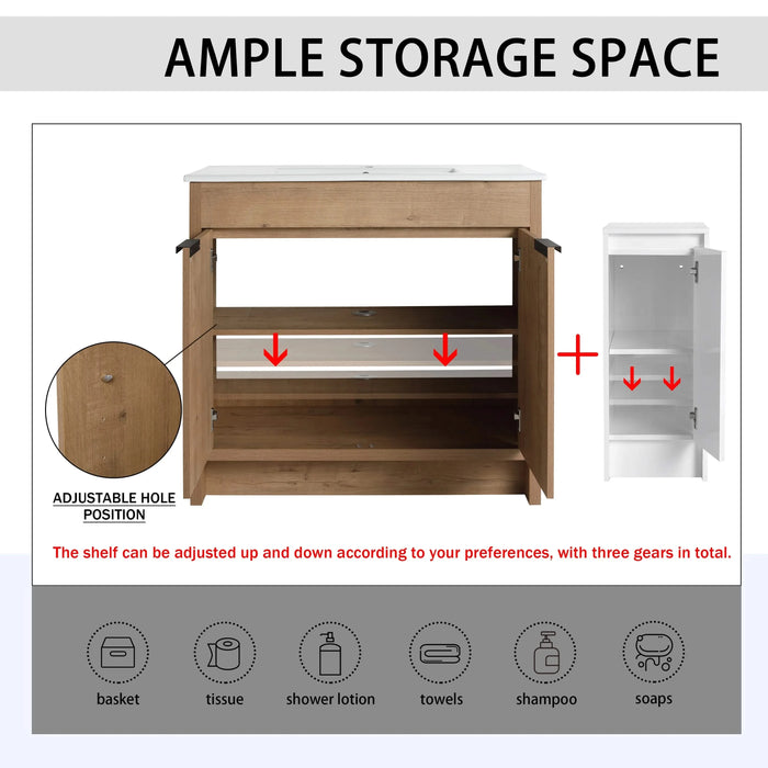 84 Inch Freestanding Bathroom Vanity with Ceramic Sink and Storage Cabinets, Soft Closing Door, 02436IMO*2+0312 Combination Cabinet, KD-Package Default -DTYStore