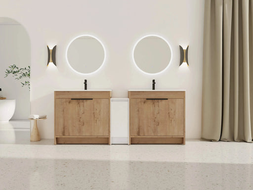 84 Inch Freestanding Bathroom Vanity with Ceramic Sink and Storage Cabinets, Soft Closing Door, 02436IMO*2+0312 Combination Cabinet, KD-Package Default -DTYStore