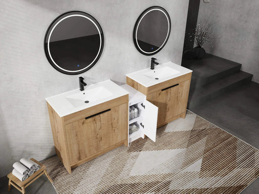 84 Inch Freestanding Bathroom Vanity with Ceramic Sink and Storage Cabinets, Soft Closing Door, 02436IMO*2+0312 Combination Cabinet, KD-Package Default -DTYStore