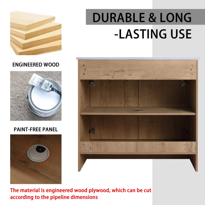 84 Inch Freestanding Bathroom Vanity with Ceramic Sink and Storage Cabinets, Soft Closing Door, 02436IMO*2+0312 Combination Cabinet, KD-Package Default -DTYStore