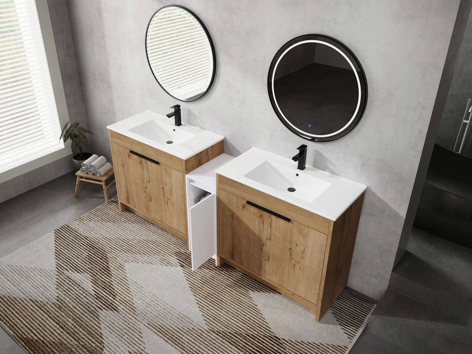 84 Inch Freestanding Bathroom Vanity with Ceramic Sink and Storage Cabinets, Soft Closing Door, 02436IMO*2+0312 Combination Cabinet, KD-Package Default -DTYStore