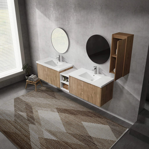 84' Wall-Mounted Bathroom Vanity With Sink and Side Cabinet, Soft Close Doors,00112IMO-00636IMOx2-0612GWH Combination Cabinet(KD-Packing) Default -DTYStore