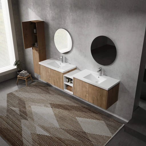 84' Wall-Mounted Bathroom Vanity With Sink and Side Cabinet, Soft Close Doors,00112IMO-00636IMOx2-0612GWH Combination Cabinet(KD-Packing) Default -DTYStore
