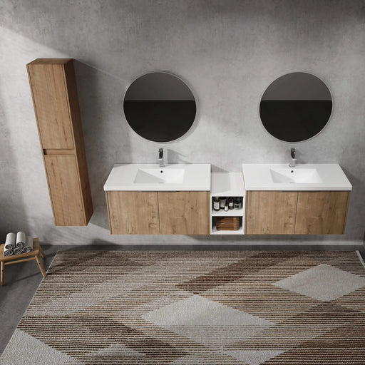 84' Wall-Mounted Bathroom Vanity With Sink and Side Cabinet, Soft Close Doors,00112IMO-00636IMOx2-0612GWH Combination Cabinet(KD-Packing) Default -DTYStore