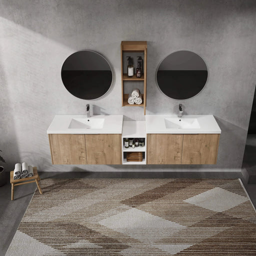 84' Wall-Mounted Bathroom Vanity With Sink and Side Cabinet, Soft Close Doors,00112IMO-00636IMOx2-0612GWH Combination Cabinet(KD-Packing) Default -DTYStore