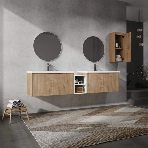 84' Wall-Mounted Bathroom Vanity With Sink and Side Cabinet, Soft Close Doors,00112IMO-00636IMOx2-0612GWH Combination Cabinet(KD-Packing) Default -DTYStore