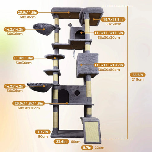 84 in dark gray cat tree tower with large condo sisal scratching post big hammock and top platform Default -DTYStore