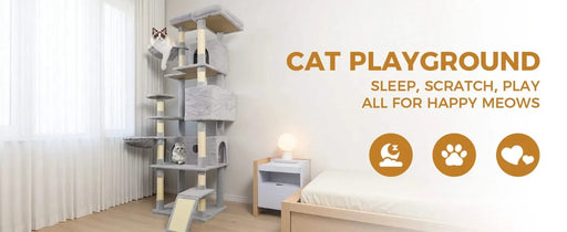 84 in light gray cat tree tower with large condo sisal scratching post big hammock and top platform Default -DTYStore