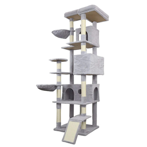 84 in light gray cat tree tower with large condo sisal scratching post big hammock and top platform Default -DTYStore