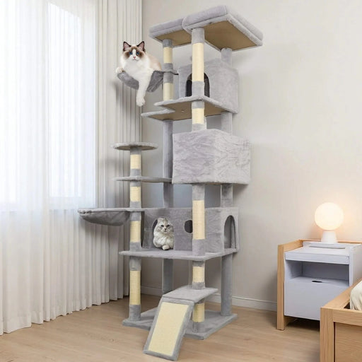 84 in light gray cat tree tower with large condo sisal scratching post big hammock and top platform Default -DTYStore