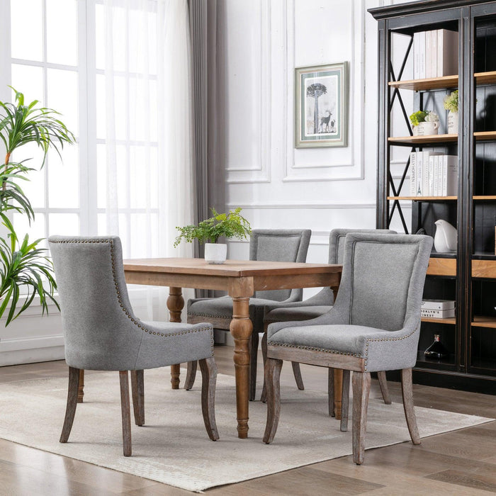 Furniture,Ultra Side Dining Chairï¼ŒThickened fabric chairs with neutrally toned solid wood legsï¼Œ Bronze nail headï¼ŒSet of 2ï¼ŒGray - DTYStore