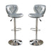 Silver / Grey Faux Leather PVC Stool Counter Height Chairs Set of 2 Adjustable Height Kitchen Island Stools Chrome Base. - DTYStore
