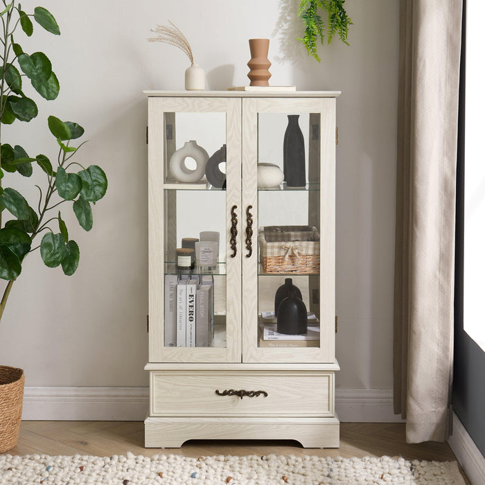 Glass Cabinet Lighted Glass Cabinet Curio Display Cabinet with Adjustable Glass Shelves 2 Doors and 1 drawer Cabinet Bulb Included White - DTYStore