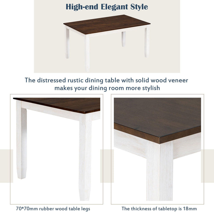 Rustic Style 6-Piece Dining Room Table Set with 4 Ergonomic Designed Chairs & a Bench (Walnut + Cottage White) - DTYStore
