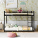 Twin over Twin Metal Bunk Bed, Low Bunk Bed with Ladder, Black - DTYStore