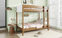 Twin Over Twin Bunk Bed, Upholstered Bunk Bed Frame with Ladder, Safety Guardrails,Rubber Wooden,Teddy Fleece Fabric Headboard/Footboard ,Natural - DTYStore