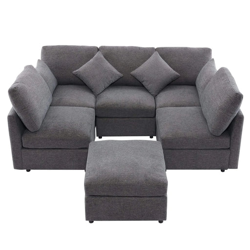 85.4' Sectional Sofa Modular Sofa U-shaped Sofa Couch Sofa Bed L-shaped Sofa with a Movable Ottoman and Two USB Ports for Living Room, Grey Default -DTYStore