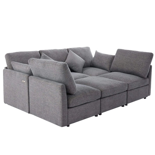 85.4' Sectional Sofa Modular Sofa U-shaped Sofa Couch Sofa Bed L-shaped Sofa with a Movable Ottoman and Two USB Ports for Living Room, Grey Default -DTYStore