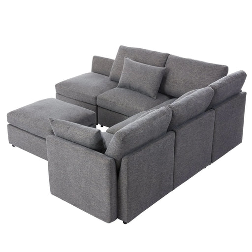 85.4' Sectional Sofa Modular Sofa U-shaped Sofa Couch Sofa Bed L-shaped Sofa with a Movable Ottoman and Two USB Ports for Living Room, Grey Default -DTYStore