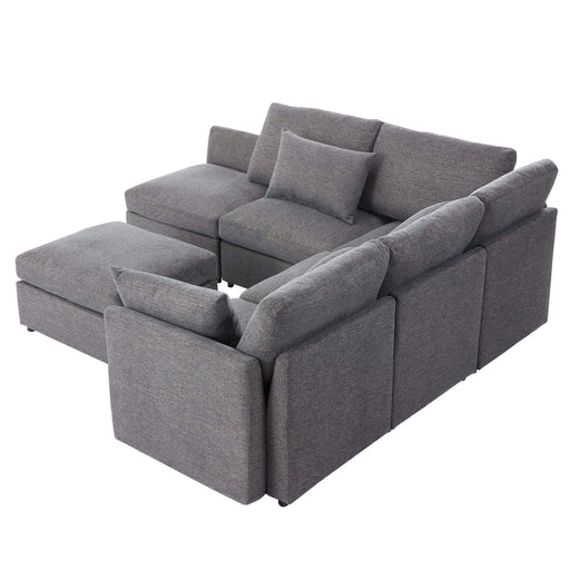 85.4' Sectional Sofa Modular Sofa U-shaped Sofa Couch Sofa Bed L-shaped Sofa with a Movable Ottoman and Two USB Ports for Living Room, Grey Default -DTYStore