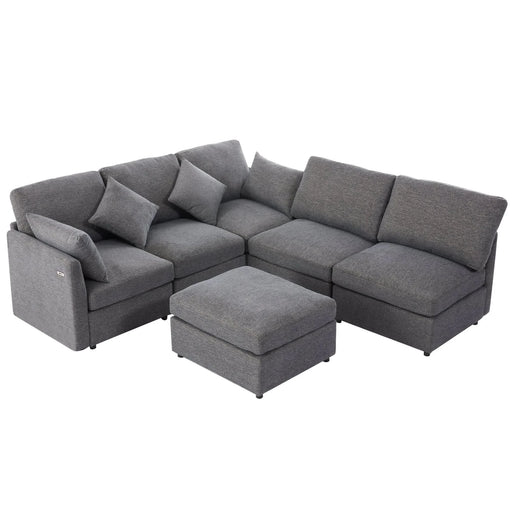 85.4' Sectional Sofa Modular Sofa U-shaped Sofa Couch Sofa Bed L-shaped Sofa with a Movable Ottoman and Two USB Ports for Living Room, Grey Default -DTYStore