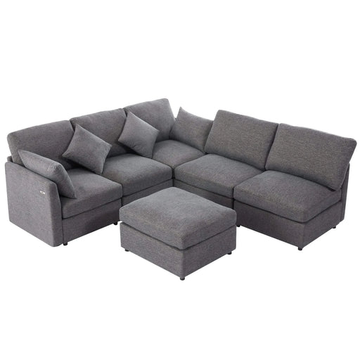 85.4' Sectional Sofa Modular Sofa U-shaped Sofa Couch Sofa Bed L-shaped Sofa with a Movable Ottoman and Two USB Ports for Living Room, Grey Default -DTYStore