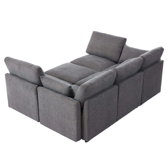 85.4' Sectional Sofa Modular Sofa U-shaped Sofa Couch Sofa Bed L-shaped Sofa with a Movable Ottoman and Two USB Ports for Living Room, Grey Default -DTYStore