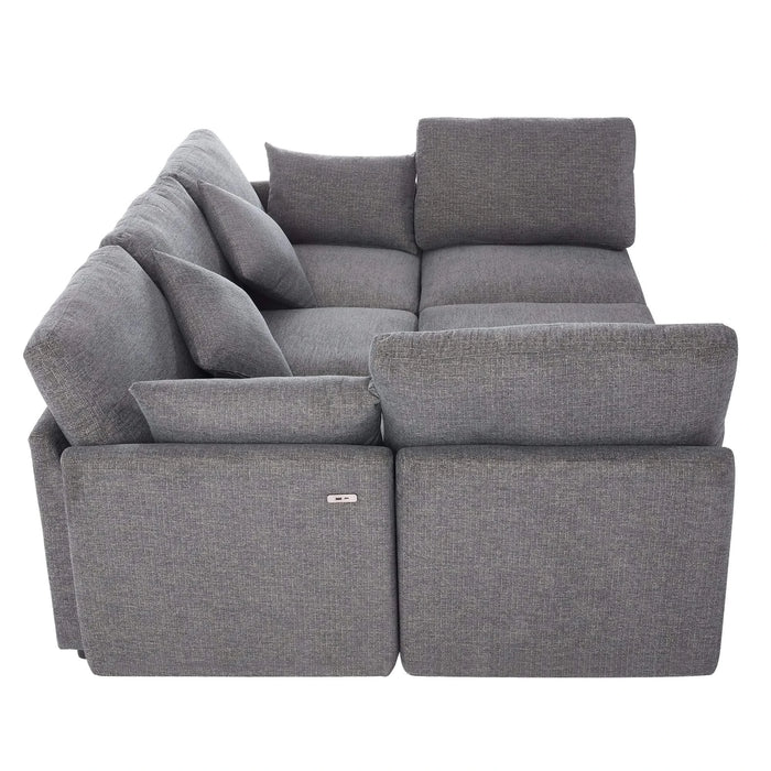 85.4' Sectional Sofa Modular Sofa U-shaped Sofa Couch Sofa Bed L-shaped Sofa with a Movable Ottoman and Two USB Ports for Living Room, Grey Default -DTYStore