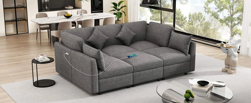 85.4' Sectional Sofa Modular Sofa U-shaped Sofa Couch Sofa Bed L-shaped Sofa with a Movable Ottoman and Two USB Ports for Living Room, Grey Default -DTYStore