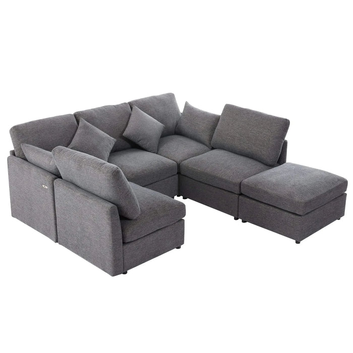 85.4' Sectional Sofa Modular Sofa U-shaped Sofa Couch Sofa Bed L-shaped Sofa with a Movable Ottoman and Two USB Ports for Living Room, Grey Default -DTYStore