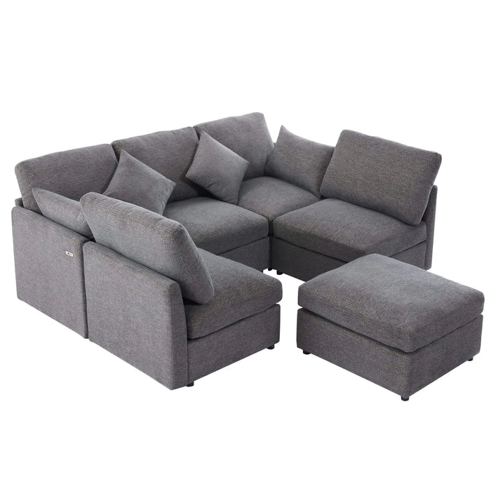 85.4' Sectional Sofa Modular Sofa U-shaped Sofa Couch Sofa Bed L-shaped Sofa with a Movable Ottoman and Two USB Ports for Living Room, Grey Default -DTYStore