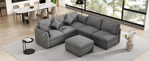 85.4' Sectional Sofa Modular Sofa U-shaped Sofa Couch Sofa Bed L-shaped Sofa with a Movable Ottoman and Two USB Ports for Living Room, Grey Default -DTYStore