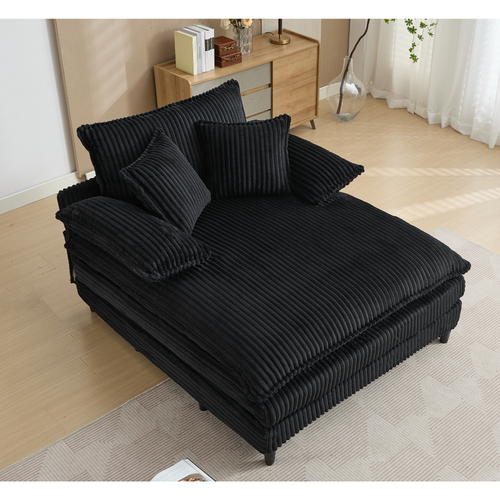 [NEW ARRIVED] [VIDEO PROVIDED] 54.75' W Oversized Chaise Lounge Chair,Fluffy cushioned sofa bed,Deep Seat,Corduroy,2 Pillows,4 gears can be adjusted,Leisure Sleeper Sofa Chair for Living Room, Black - Image 3