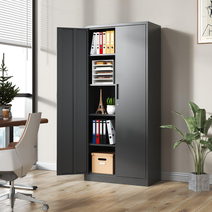 72"H Metal Garage Storage Cabinet, Black Tool Steel Locking Cabinet with Doors and 4 Shelves, Tall Cabinets for Garage Storage Systems Lockable File Cabinet for Home Office, Classroom/Pantry - DTYStore