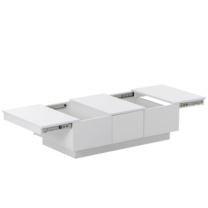 Coffee Table with 2 large Hidden Storage Compartment, Extendable Cocktail Table with 2 Drawers, High-gloss Center Table with Sliding Top for Living Room, 39.3"x21.6", White - DTYStore