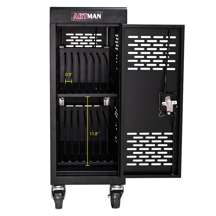 16-Compartment Removable Locking Charging Cabinet for Laptop, Chromebook-Black - DTYStore