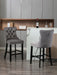 Contemporary Velvet Upholstered Barstools with Button Tufted Decoration and Wooden Legs, and Chrome Nailhead Trim, Leisure Style Bar Chairs,Bar stools, Set of 2 (Gray),SW1902GY - DTYStore