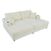 86.5" Oversized Loveseat Chaise Lounge Sectional Sofa Bed Corduroy Sleeper Sofa with Two USB Ports , Two Cup Holders and Two Throw Pillows for Living Room and Bedroom, Beige - DTYStore