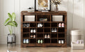 Sleek Design 24 Shoe Cubby Console, Modern Shoe Cabinet with Curved Base, Versatile Sideboard with High-quality for Hallway, Bedroom, Living Room, Rustic Brown - DTYStore