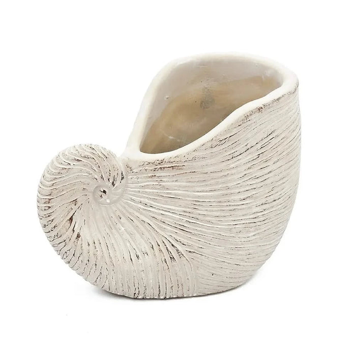 8.5x5.5x6.3' Sand and Cement Nautilus Shell Planter with Textured Beige Finish Default -DTYStore