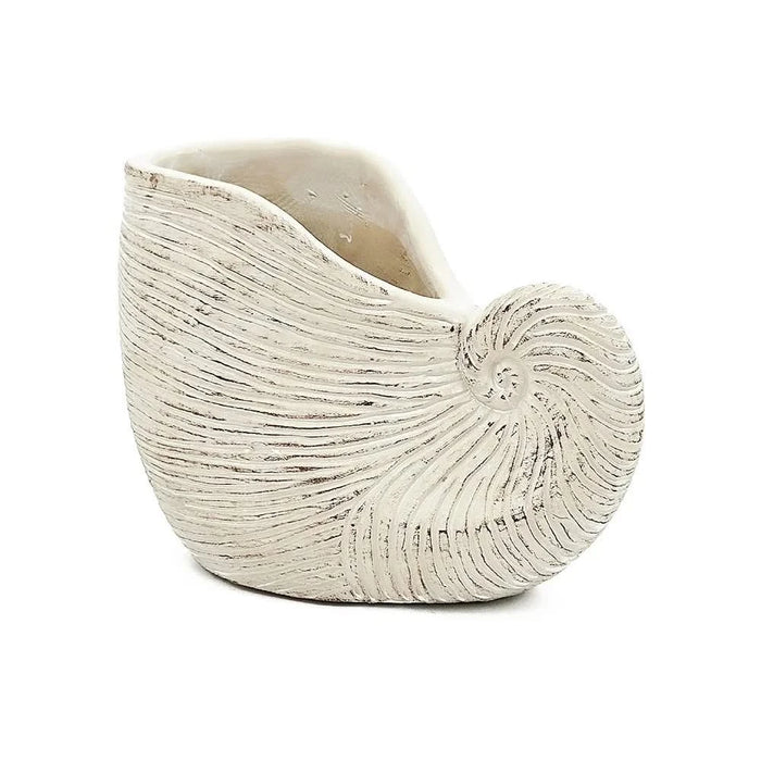 8.5x5.5x6.3' Sand and Cement Nautilus Shell Planter with Textured Beige Finish Default -DTYStore