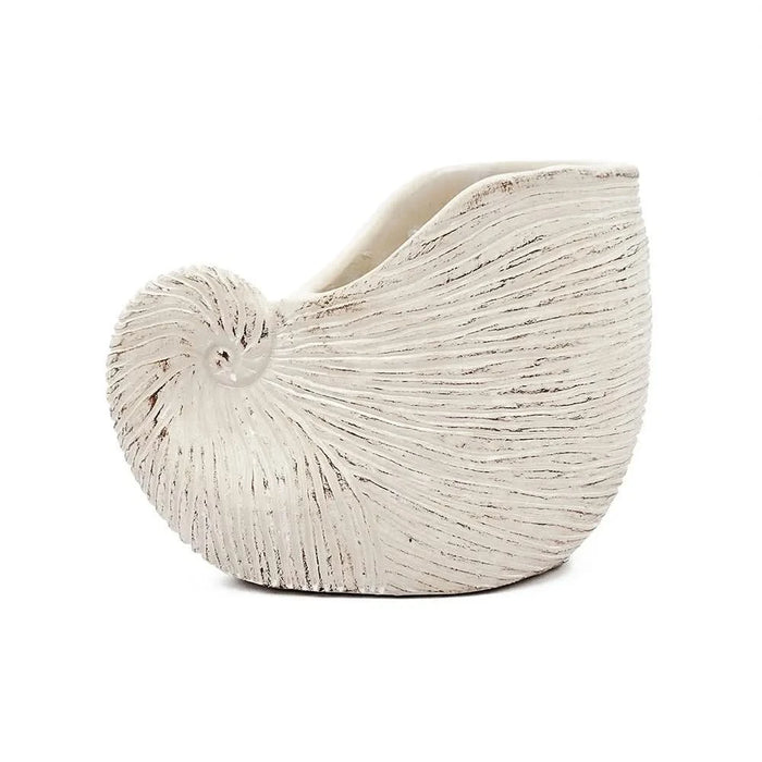 8.5x5.5x6.3' Sand and Cement Nautilus Shell Planter with Textured Beige Finish Default -DTYStore