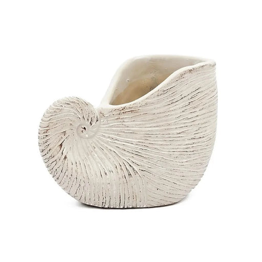 8.5x5.5x6.3' Sand and Cement Nautilus Shell Planter with Textured Beige Finish Default -DTYStore